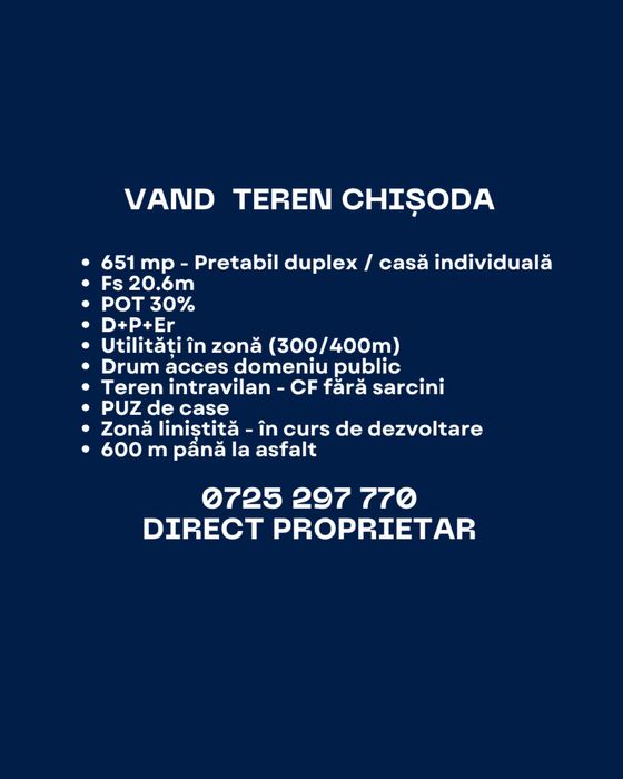 Proprietar vând teren casă - Chișoda - Poligonului 651mp
