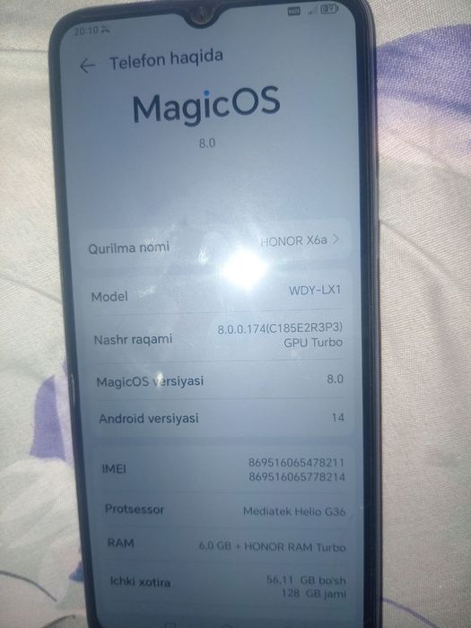 Honor x6a yangi 2oy ishlatdim yangi karopka dakment ayb yoq
