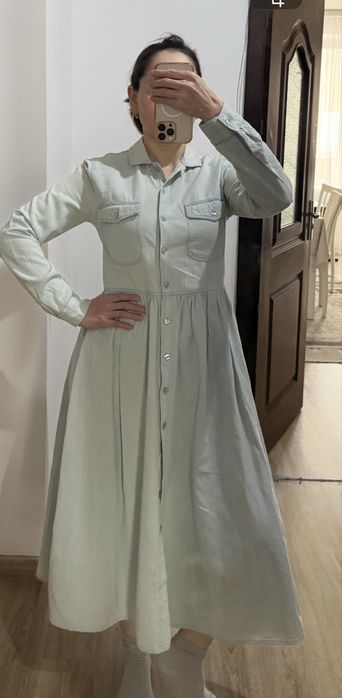 Платье-рубашка , деним, мятного цвета DNM Splash, размер M, 9 тыс