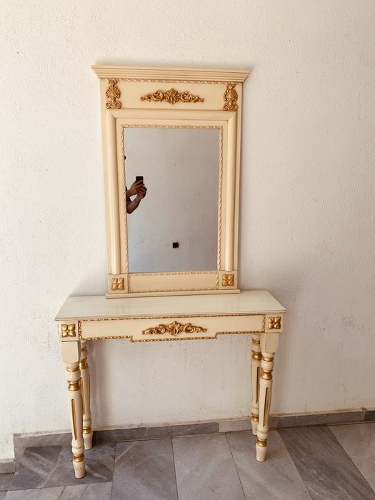 Датски дървен комплект – конзола с огледало, масив, класически стил