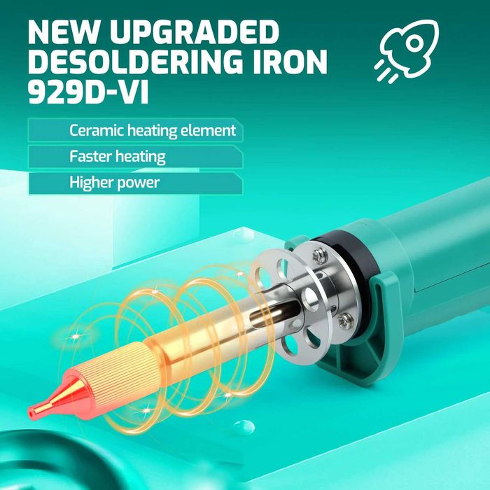 YIHUA 929D-VI 180W 2 в 1 вакуум помпа с поялник, 6+1 дюзи, ключ On/Off и вграден температурен контрол с фиксирани 410 градуса