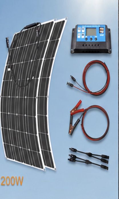 KIT Curent Electric Panou Solar Flexibil (200w) 2X 100w fiecare + cabluri si mufe MC4 + controler de 60A MPPT