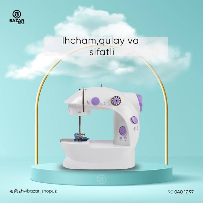 Мини тикув машинка модел sm-202A 220v тукда ва батарейкада ишлайди Fag