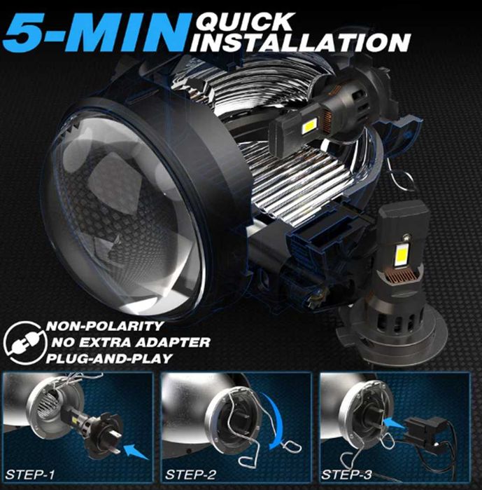 60W LED Мини Диодни крушки H7, 12V, 5000К, Canbus+300% Светлина.