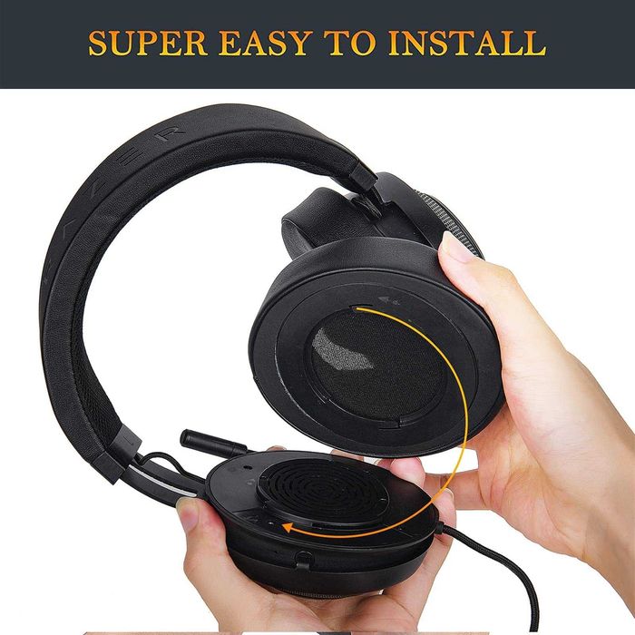 Set 2 bureti + Banda superioara pentru casti Razer Kraken Pro V2 / Kraken 7.1 V2, Over-Ear - Negru, Spuma cu memorie, Piele ecologica