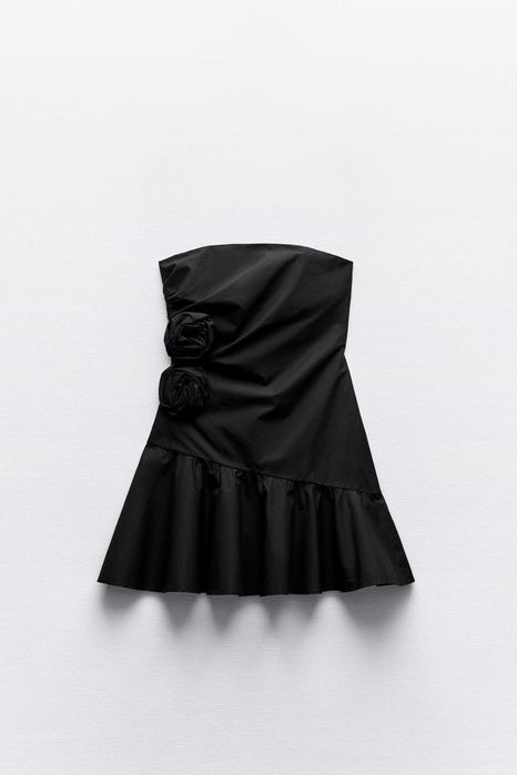 Нова памучна мини рокля с релефни рози Zara, S