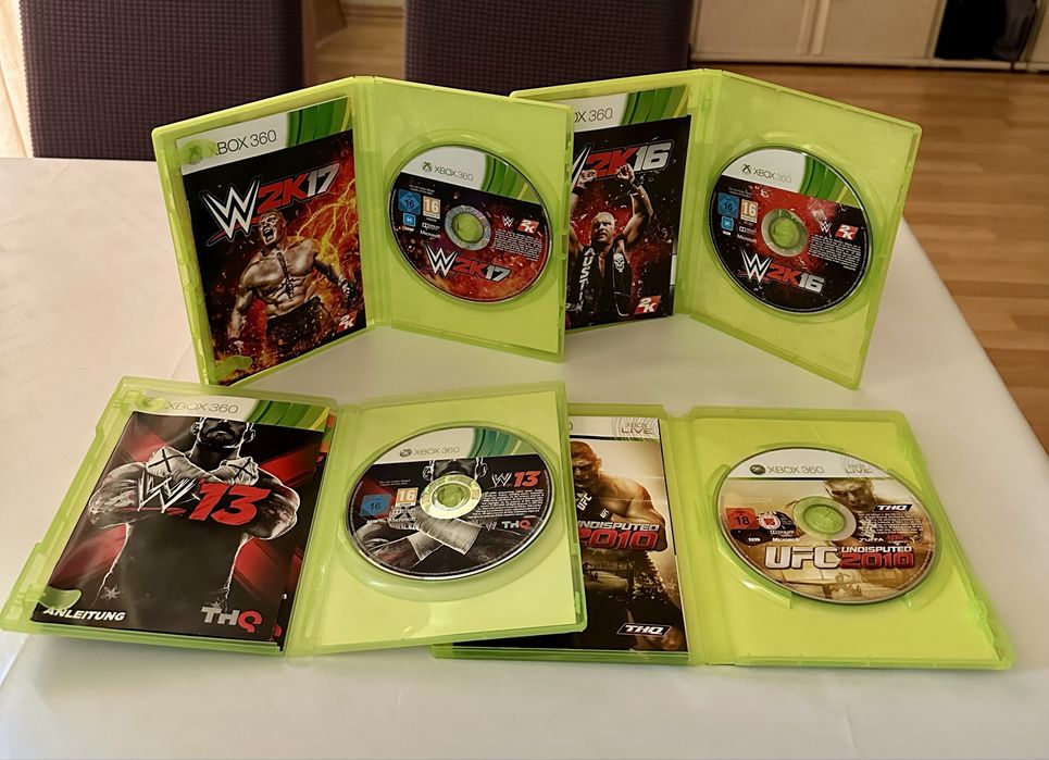 Jocuri WWE 2K13, WWE 2K16, WWE 2K17 colecție XBOX 360 + CADOU UFC 2010
