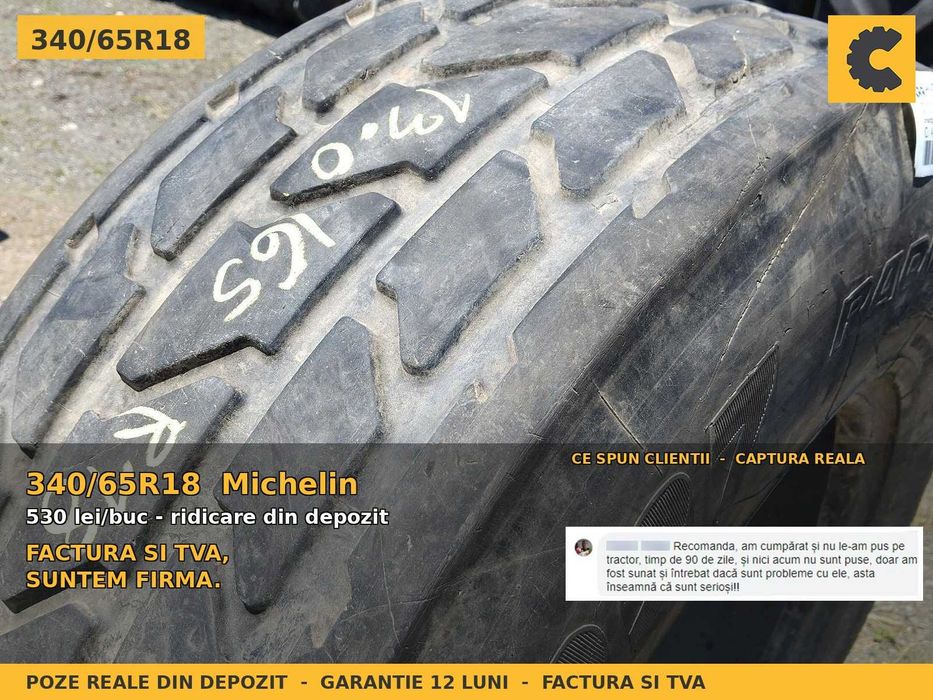 ANVELOPE 340/65R18 340 65 R18 3406518 Michelin Cauciucuri Remorca Cisterna Presa Baloti Imprastietoare Implement Flotatie SH Garantie 12 Luni Factura