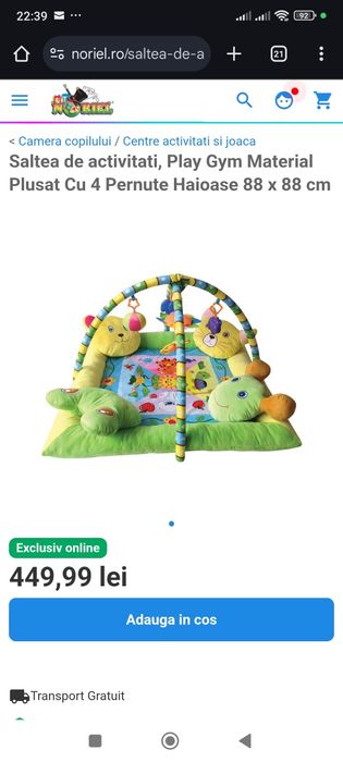 Saltea de activitati, Play Gym Material Plusat Cu 4 Pernute Haioase