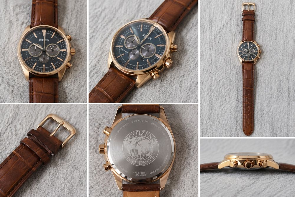 Titlu: Citizen Eco-Drive Chronograph – Cadran Albastru – Curea Piele – Stare Excelentă