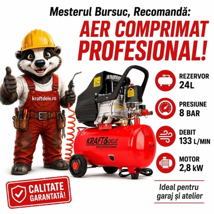 Compresor de aer cu ulei XD400, rezervor 24L, 8 bar, 133 l/min, motor 2,8 kW pentru garaj și atelier