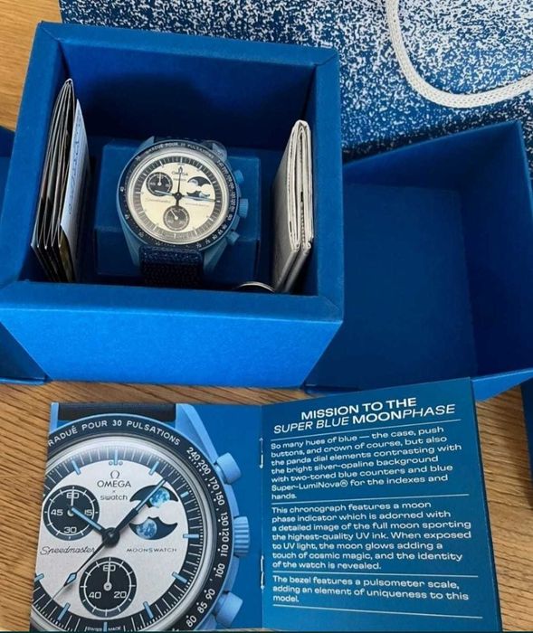 Ceas SWATCH BIOCERAMIC Moonswatch Mission TO THE SUPER BLUE Moonphase