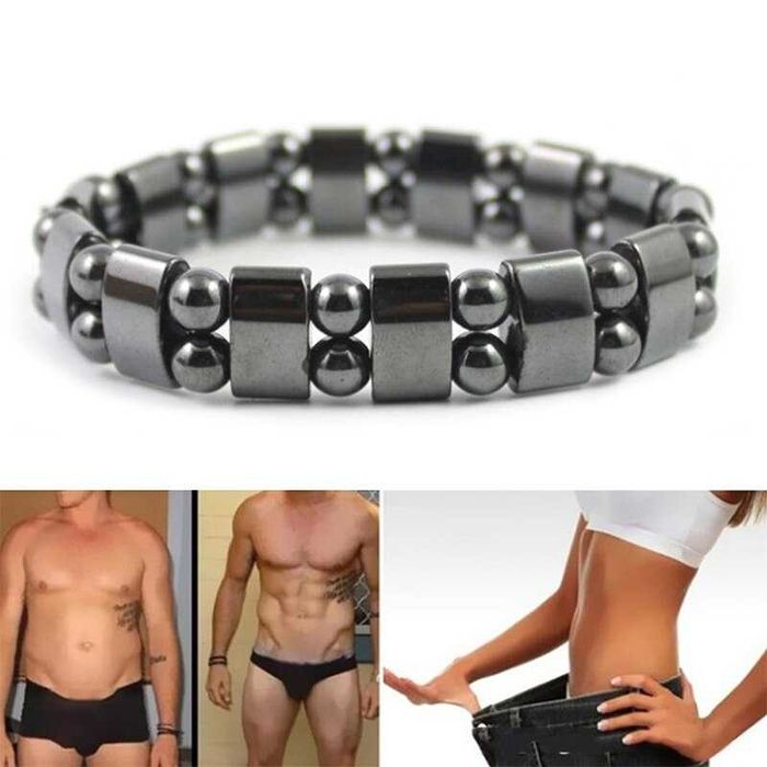 Еластична магнитна гривна за отслабване.Естествен камък хематит.