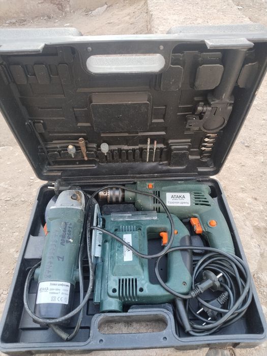 Набор ударная дрель, болгарка, лобзик