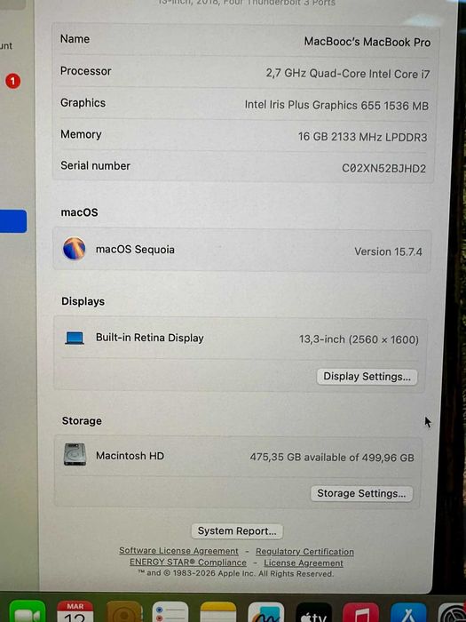 Лаптоп Apple MacBook Pro 13.3-inch  2018 A1989