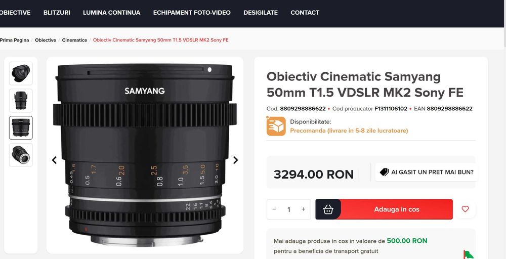 Obiectiv Cinematic SAMYANG 50 mm t 1.5 IF AS UMC VDSLR MK II - SONY FE