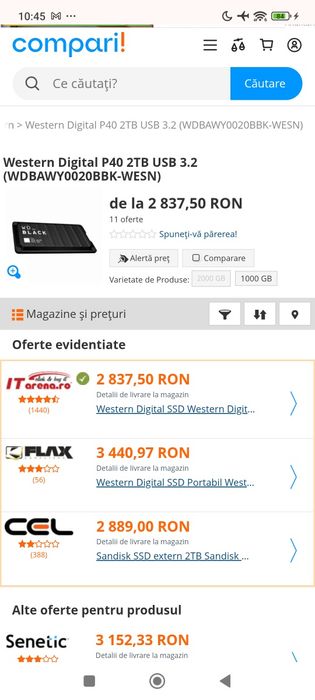 WD BLACK P40 SSD 2 tb noi originale