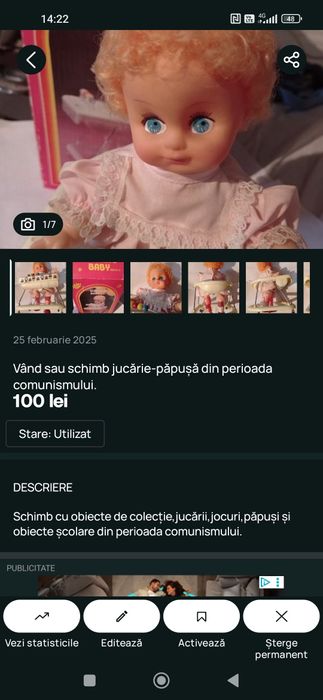 Vând sau schimb obiecte vechi.Preț în funcție de obiectul ales.