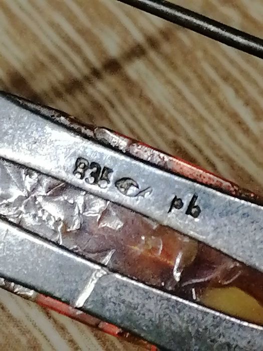 Винтидж, немска, масивна сребърна гривна Fishland с балтийски кехлибар