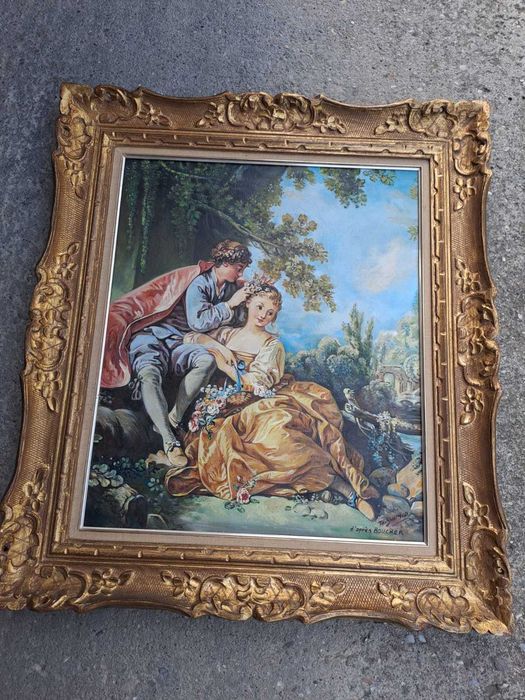 tablou pictura pe panza 73/64 cm reproducere Boucher semnat Schmid