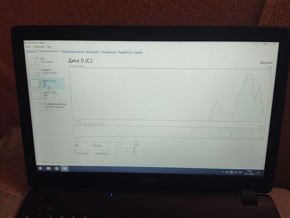 Acer pentium SSD 128+500hdd/4gb ozu