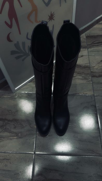 Високи черни ботуши Zara 39