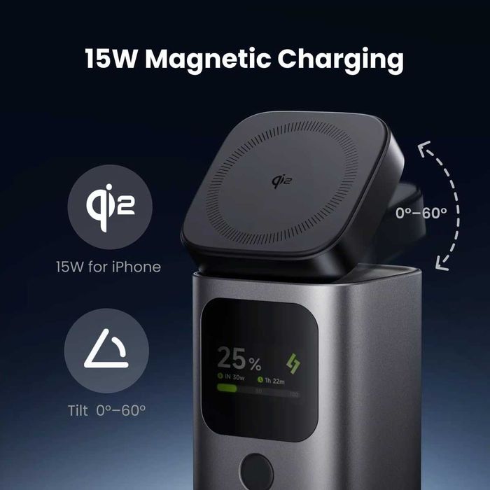 Външна батерия Sharge Magsafe 2 в 1, 15000mAh/55.5Wh, Qi2 15W