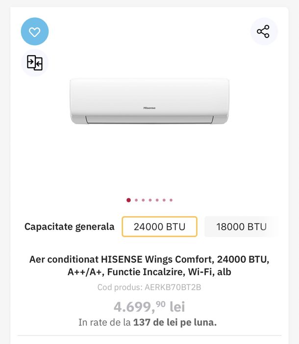Aer conditionat HISENSE Wings Comfort, 24000 BTU nou!!!