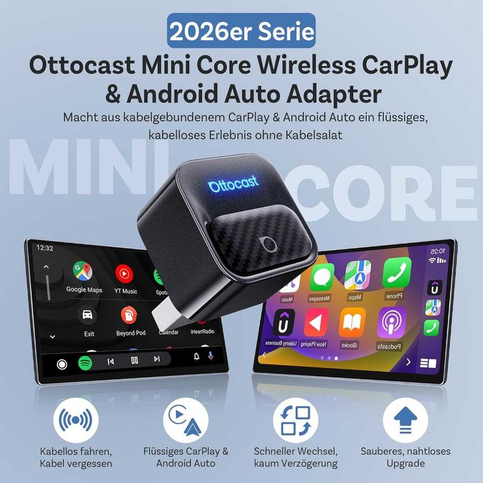 OTTOCAST Mini Core 2-в-1 безжичен CarPlay и Android Auto адаптер