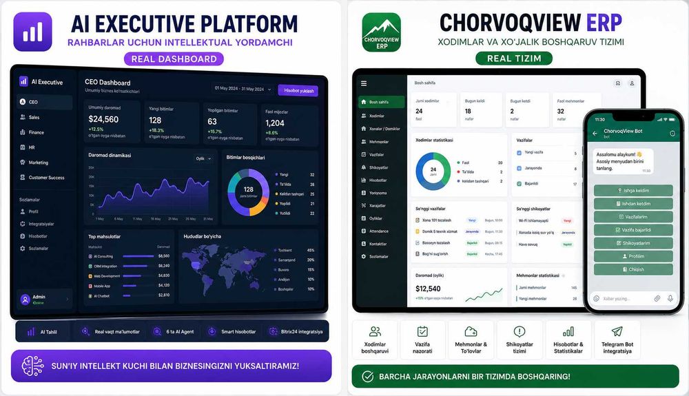 AI Agent | Telegram Bot | ERP CRM | Veb-sayt | Mobil ilova