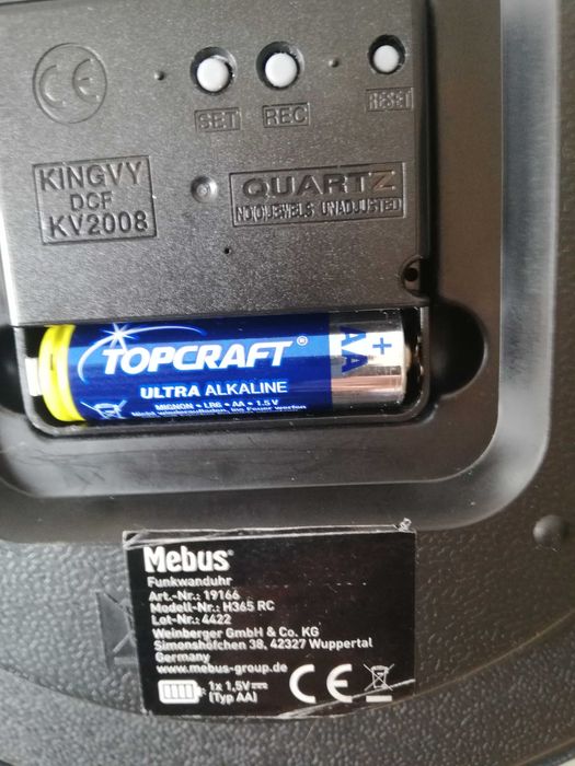 Ceas de perete cu radio control Mebus diametru 26cm, exterior-interior