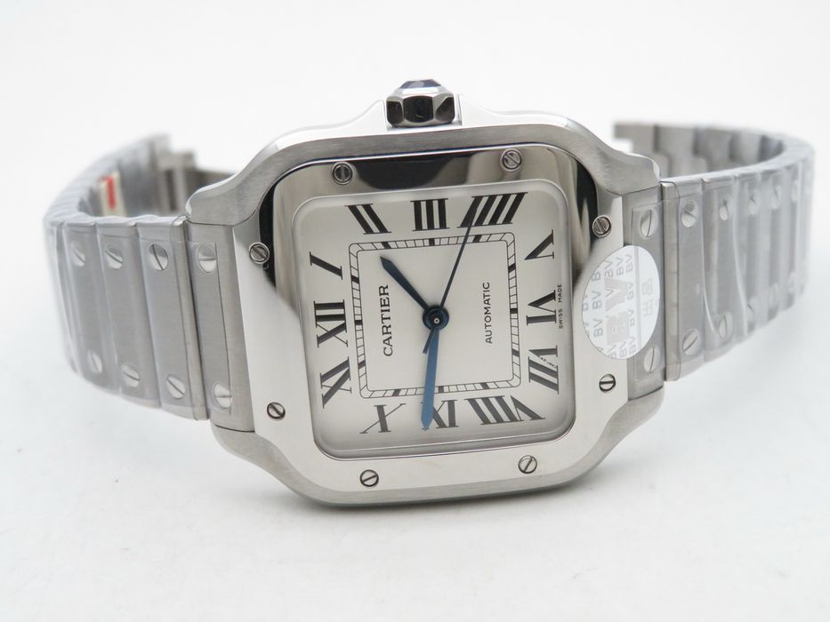 Cartier Santos de Cartier 35mm дамски - бял циферблат, стоманена гривна, QC снимки