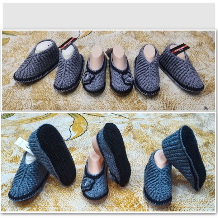 Вязаные тёплые мягкие обуви на подошве синтепоном