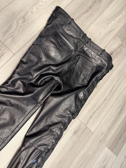 Pantalon moto piele chopper cu snur lateral