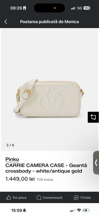 Pinko Camera Bag Crossbody White Antique Gold