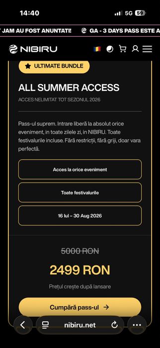 vand bilet nibiru all summer access, este 100% safe
