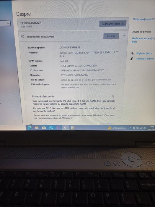 Sony VAIO VGN FZ140E Core 2 Duo 2.20GHz 4GB RAM SSD 80GB