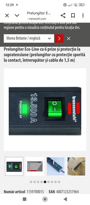 Prelungitor Eco-Line cu 6 prize și protecție la supratensiune (prelung