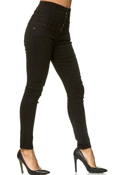 Blugi dama talie inalta skinny negri elastici marime M (EU XS)