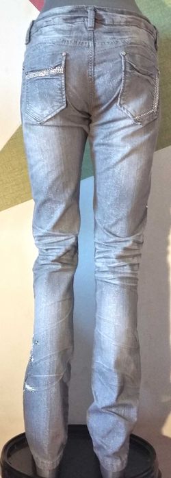 Super Glam Jeans Blugi unicat gri argintiu cu tinte strasuri broderii