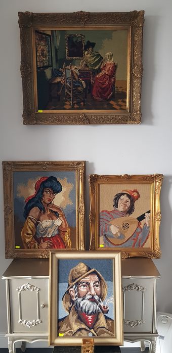 Tablou goblen vechi cu ramă din lemn