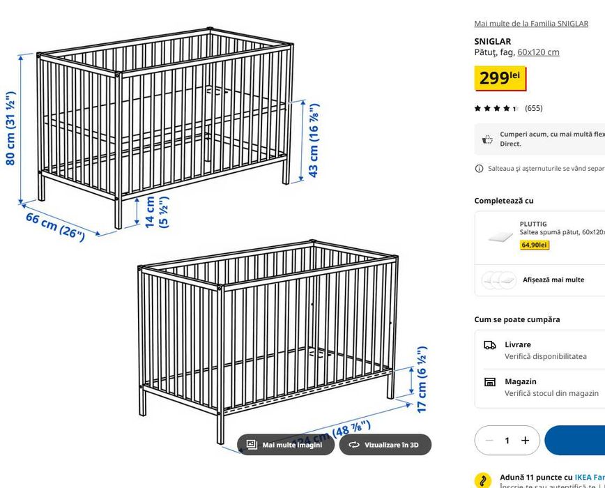 Pătuț IKEA pentru bebeluși – stare foarte bună