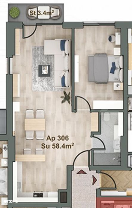Apartament cu 2 camere, 58 mp, semifinisat, zona Iulius Mall — fotografia 1