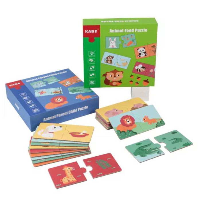 Нов модел пъзел -  животни родители и малките си /  дървени играчки