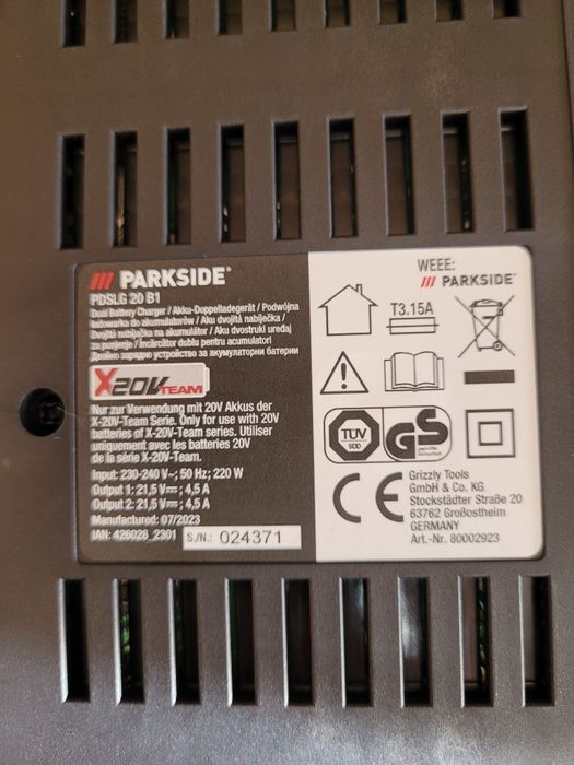 Двойно зарядно устройство Parkside PDSLG 20 B1
