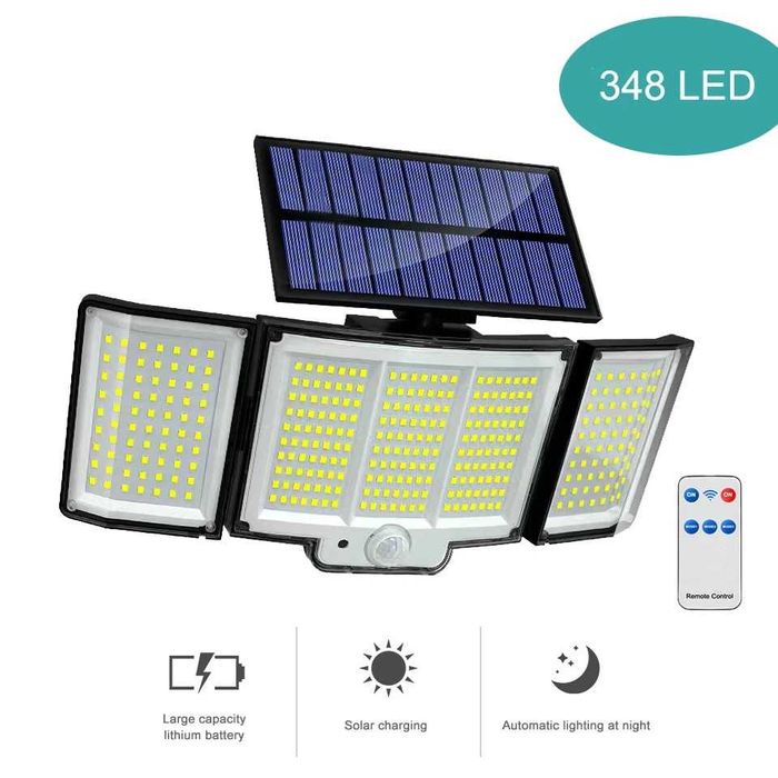 Lampă solară de exterior, 348 LED-uri, senzor de mișcare