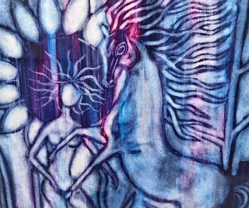 Tablou vechi - nud si cal - semnat R. Bachelet