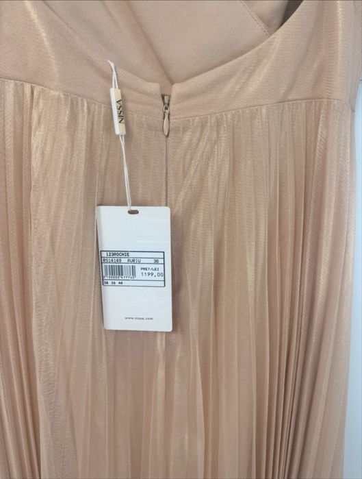 Rochie Nissa midi cu pliuri si bretele, auriu S