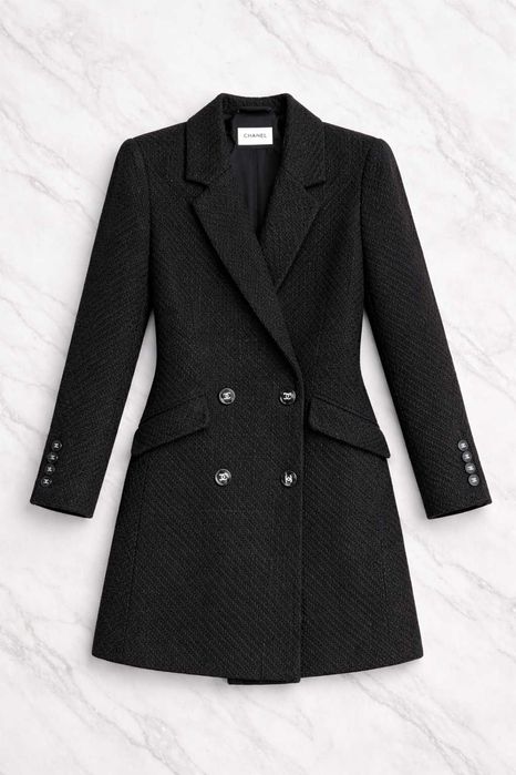 черно дамско палто шанел chanel букле туид в добро състояние