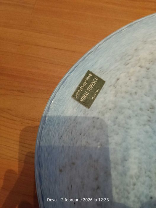 Vaza decorativa cu tavita din sticla, lucrat manual.unicat Topescu